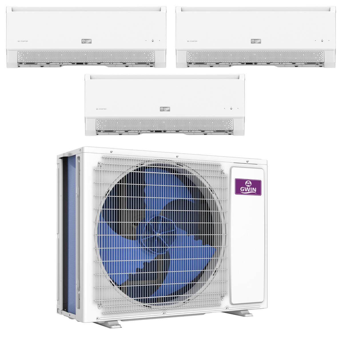 GWIN Assisted DIY 27,000 BTU 22 SEER2 230V Three-Zone Ductless Mini-Split Complete System (24k condenser,9K + 9K + 9K Wall Mount) with 15 foot line set and communication wire
