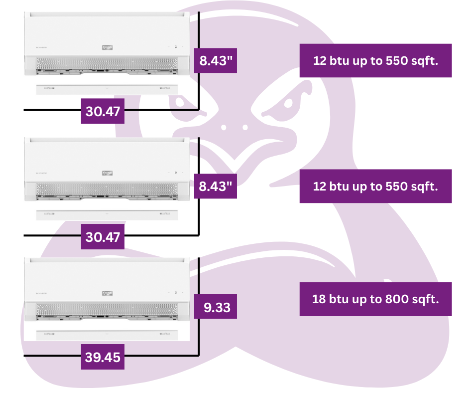 GWIN 42,000 BTU 22 SEER2 230V Three-Zone Ductless Mini-Split Complete System (36k condenser,12K + 12K + 18K Wall Mount) with 15 foot line set and communication wire