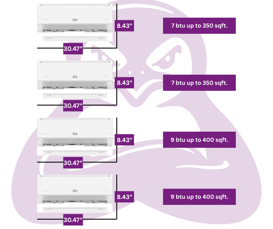 GWIN 32,000 BTU 22 SEER2 230V Four-Zone Ductless Mini-Split Complete System (36k condenser,7K + 7K + 9K + 9K Wall Mount) with 15 foot line set and communication wire