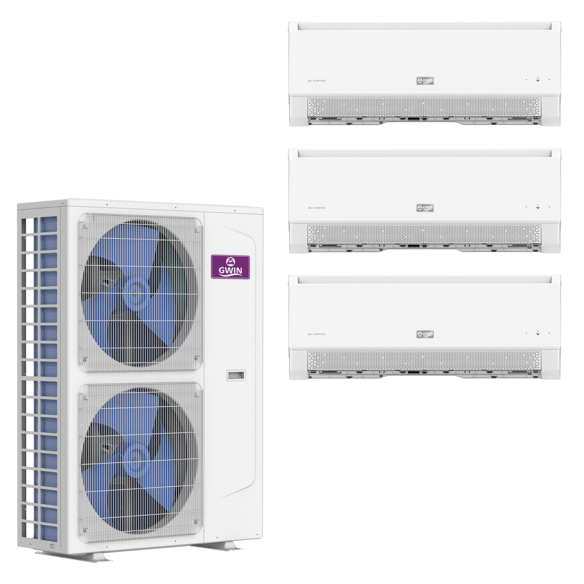 GWIN Assisted DIY 31,000 BTU 22 SEER2 230V Three-Zone Ductless Mini-Split Complete System (36k condenser,7K + 12K + 12K Wall Mount) with 15 foot line set and communication wire