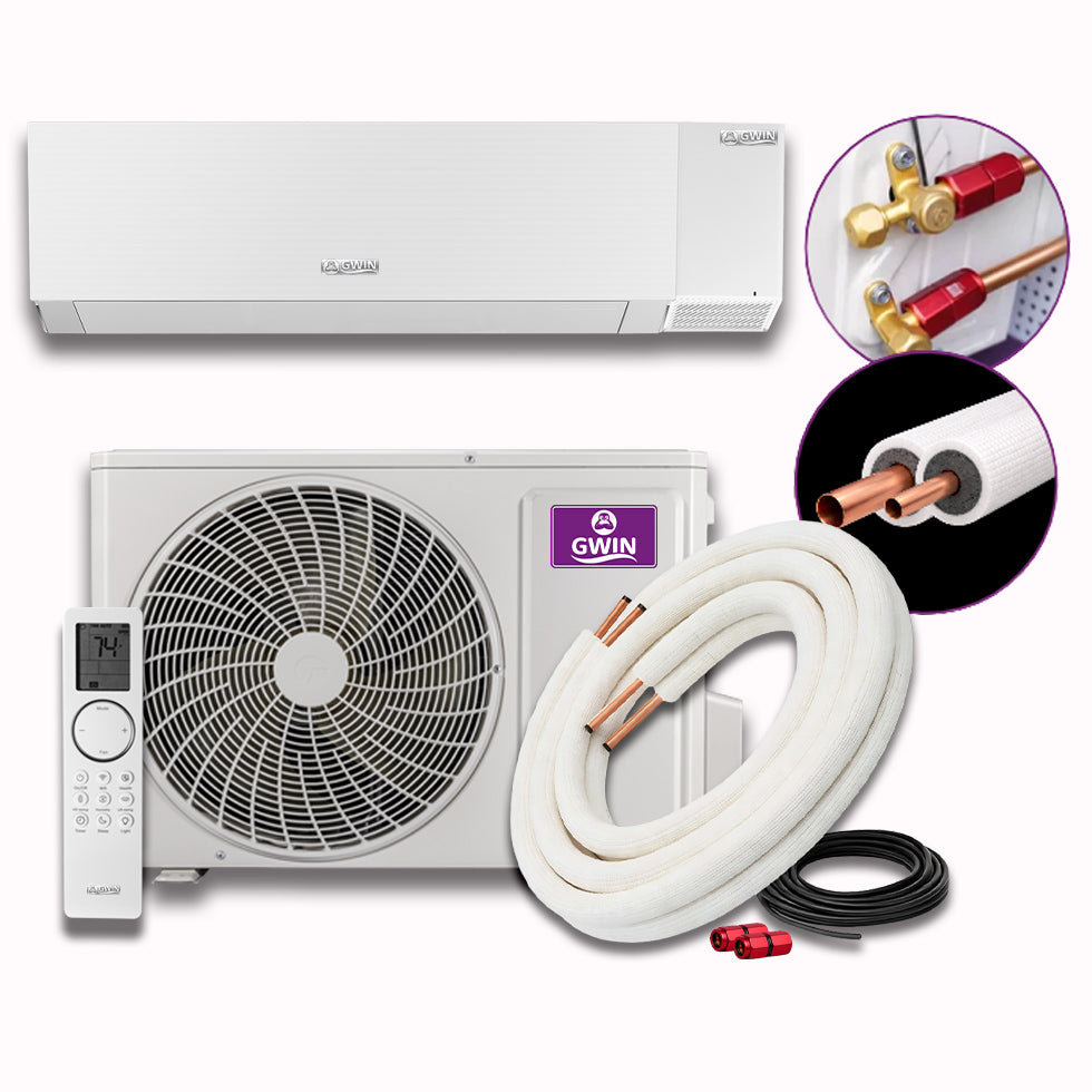 GWIN Clean Air wall mount air handler, fresh air intake box, condenser, 15' line set, and GWIN Tech
