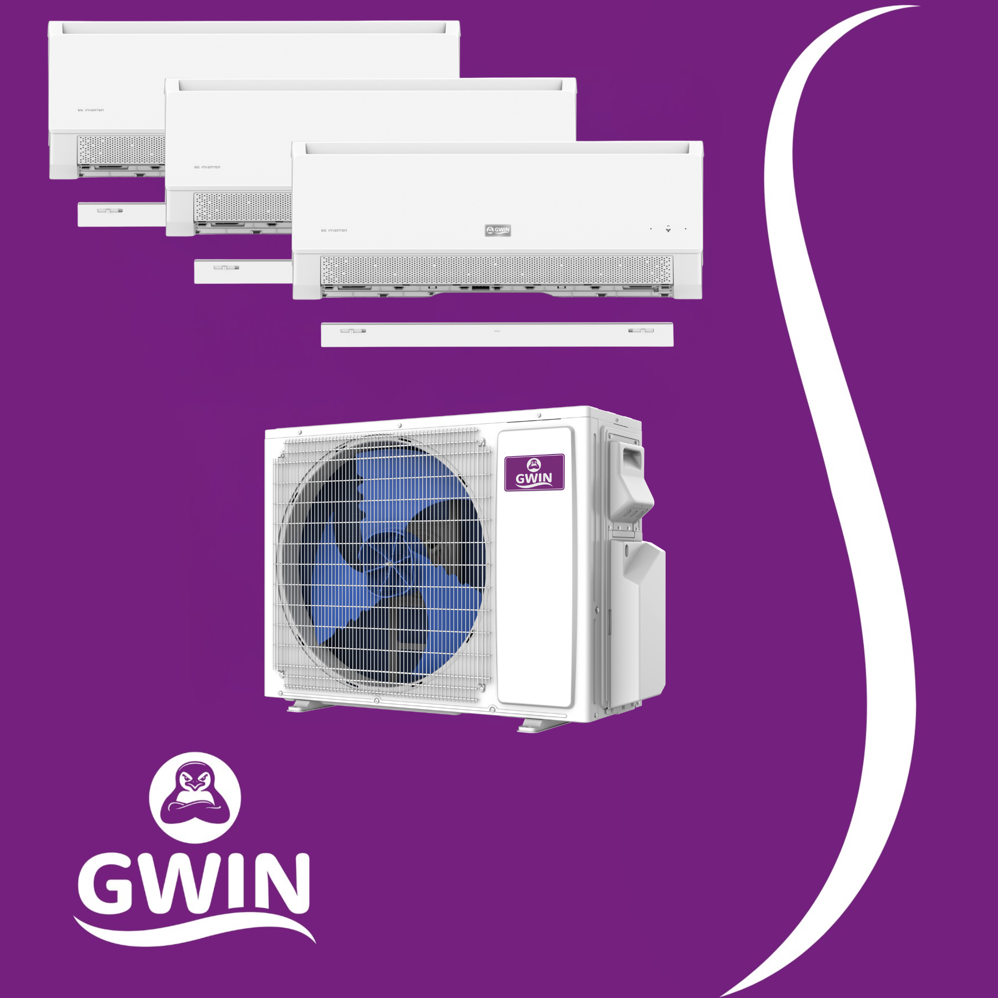 GWIN 26,000 BTU 22 SEER2 230V Three-Zone Ductless Mini-Split Complete System (7K + 7K + 12K Wall Mount)