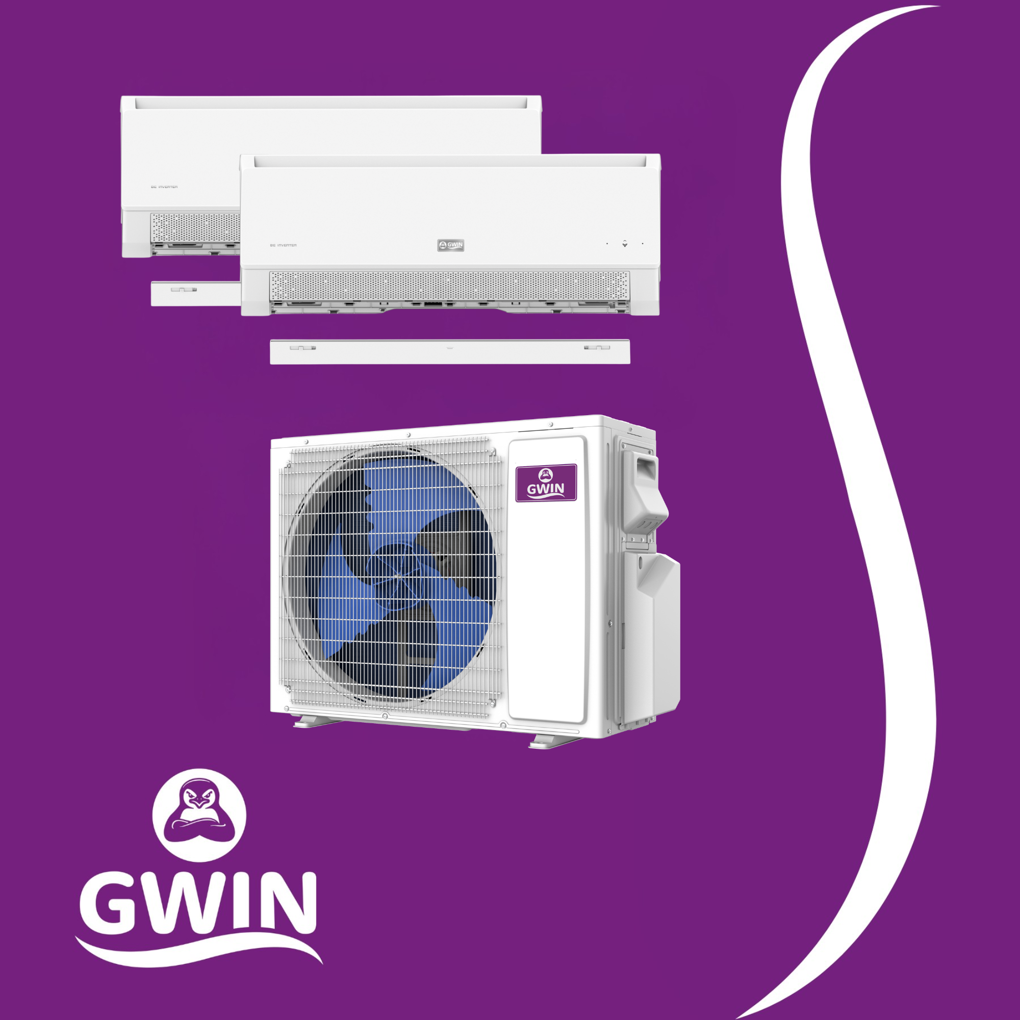 GWIN 21,000 BTU 22 SEER2 230V Two-Zone Ductless Mini-Split Complete System (18k condenser,9K + 12K Wall Mount) with 16 foot line set and communication wire