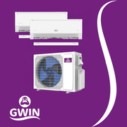 GWIN 19,000 BTU 22 SEER2 230V Two-Zone Ductless Mini-Split Complete System (18k condenser,7K + 12K Wall Mount) with 16 foot line set and communication wire