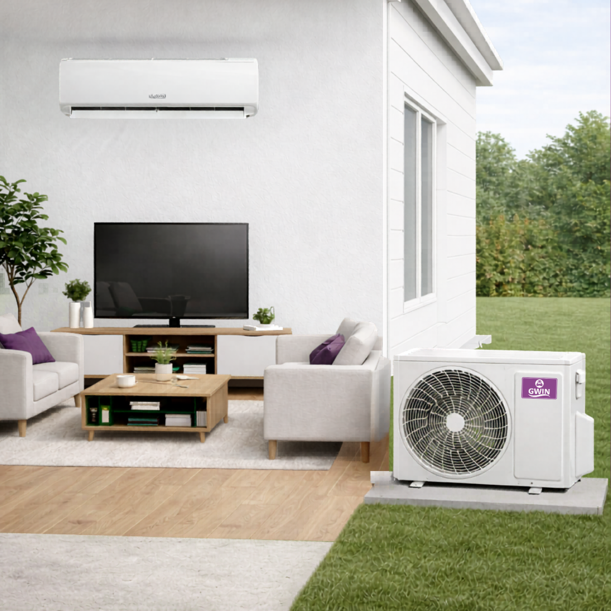 GWIN Assisted DIY 9,000 BTU 20.5 SEER2 115V King 13 Single Zone Ductless Mini-Split Complete System with 15 Foot Line Set, Communication Wire, and GWIN Tech