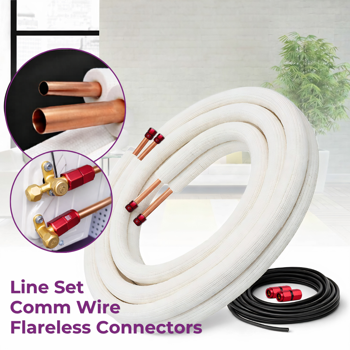 Flareless 1/4 x 3/8 GWIN Line Set for 7k, 9k, & 12k BTU Ductless Mini Split Air Handlers